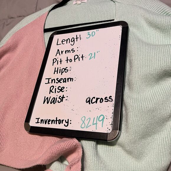 Vestique Colorblock Light Pastel Green Pink Wrap Sweater Cardigan Womens Size L - Picture 11 of 11